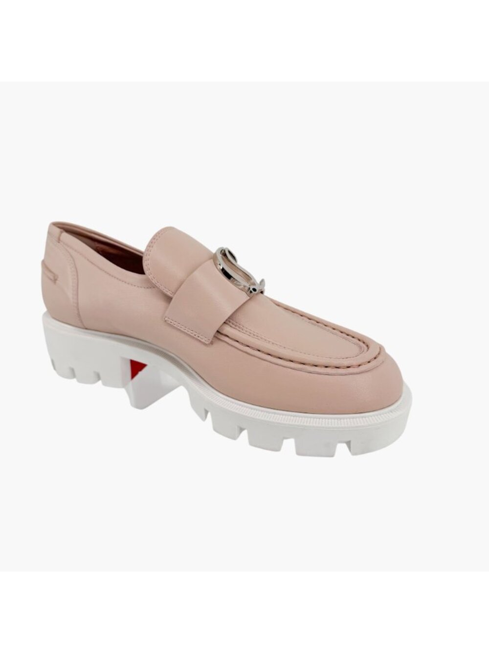 Christian Louboutin CL Moc Lug Leather Loafers Nude Beige Size 37 US 7 Women's - Picture 12 of 15